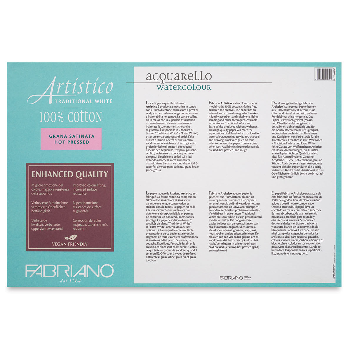 Fabriano Artistico Enhanced Watercolor Block - Traditional White, Hot Press, 12" x 18" (back)