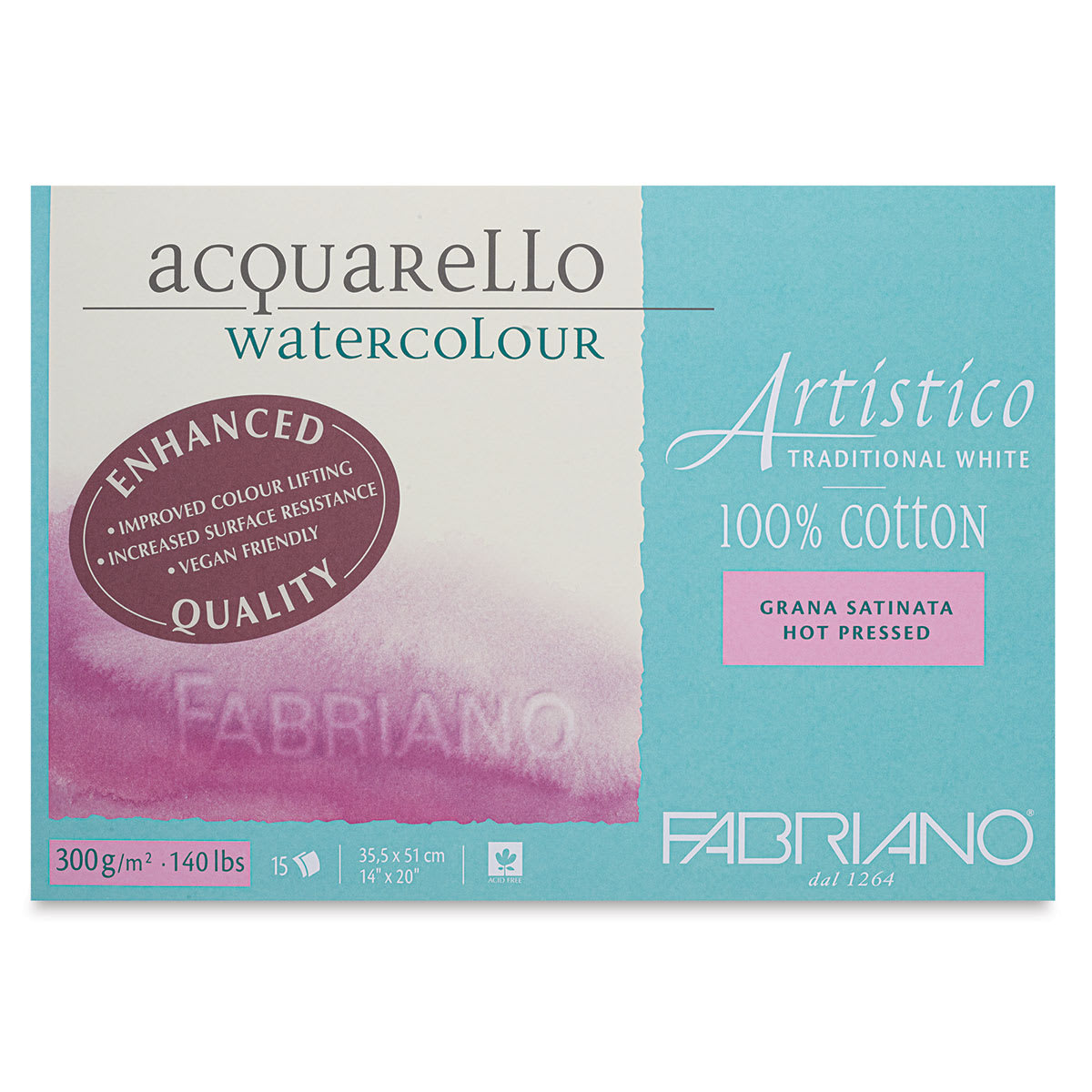 Fabriano Artistico Enhanced Watercolor Block - Traditional White, Hot Press, 14" x 20"