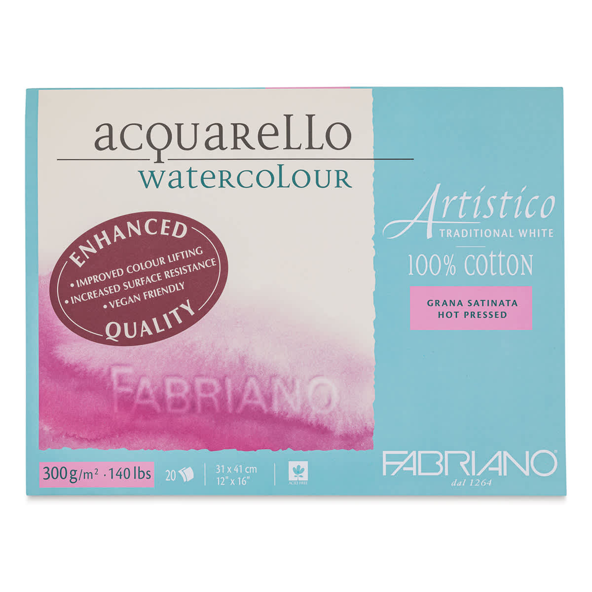 Fabriano Artistico Enhanced Watercolor Block - Traditional White, Hot Press, 12" x 16"