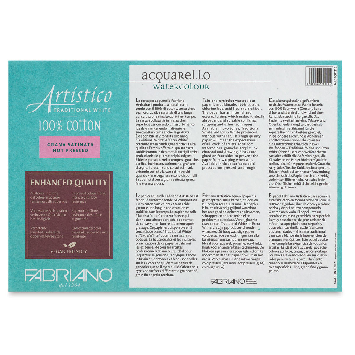 Fabriano Artistico Enhanced Watercolor Block - Traditional White, Hot Press, 5" x 7" (back)