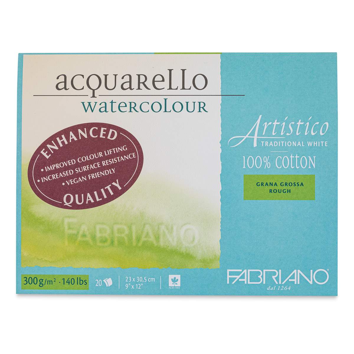 Fabriano Artistico Enhanced Watercolor Block - Traditional White, Rough Press, 9" x 12"