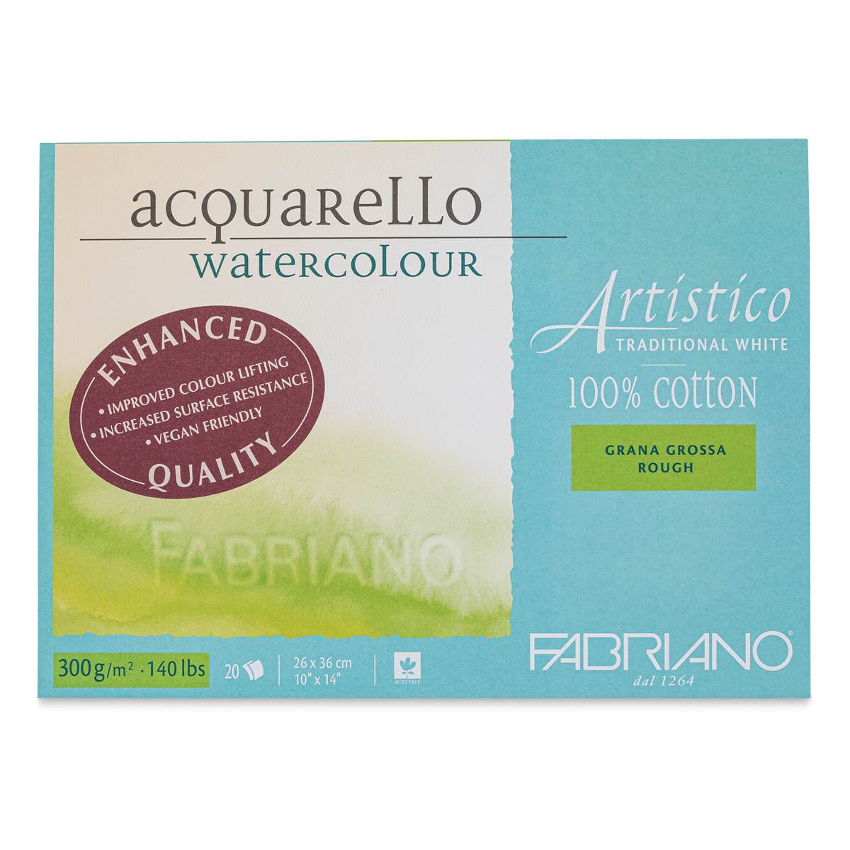 Fabriano Artistico Enhanced Watercolor Block - Traditional White, Rough Press, 10" x 14"