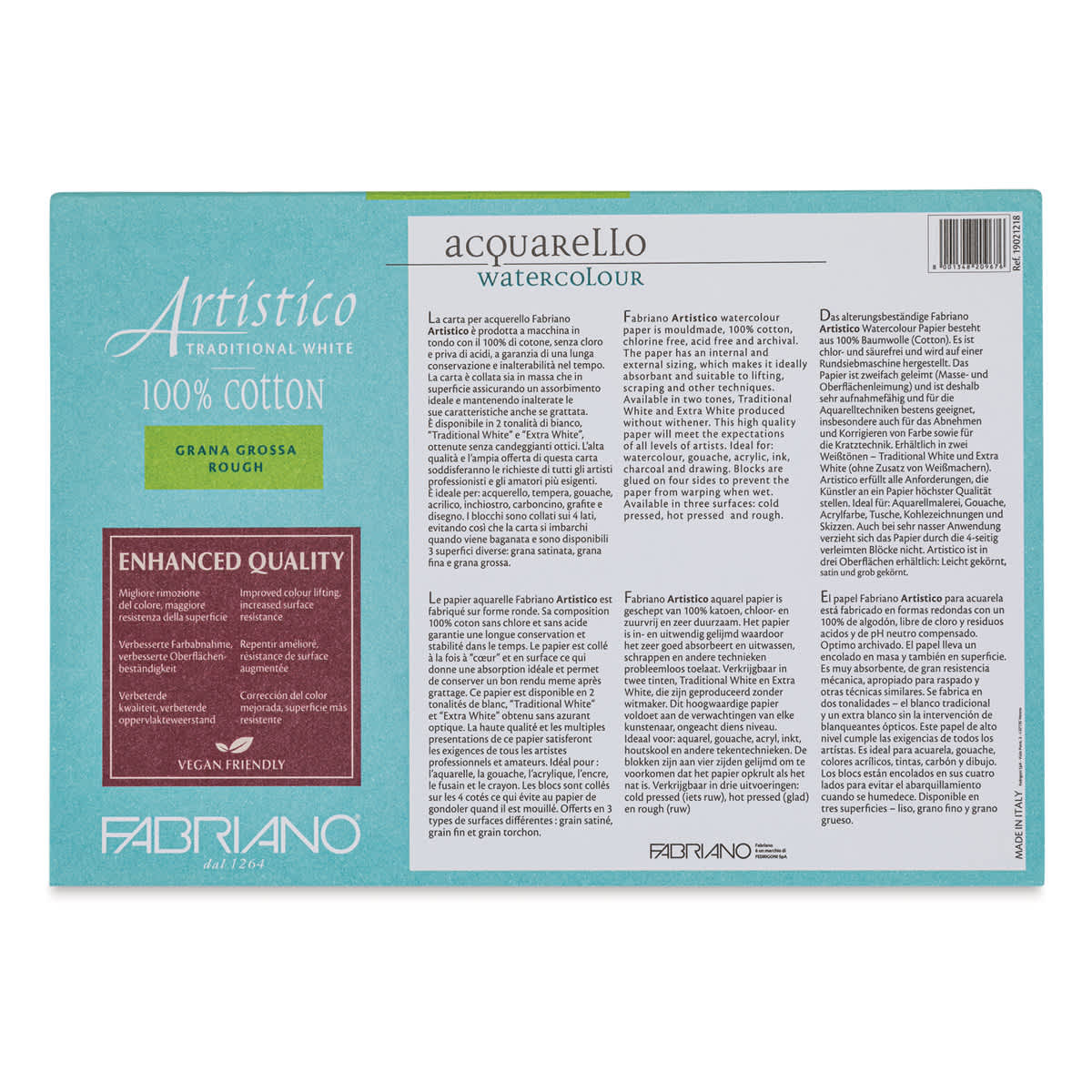 Fabriano Artistico Enhanced Watercolor Block - Traditional White, Rough Press, 5" x 7" (back)