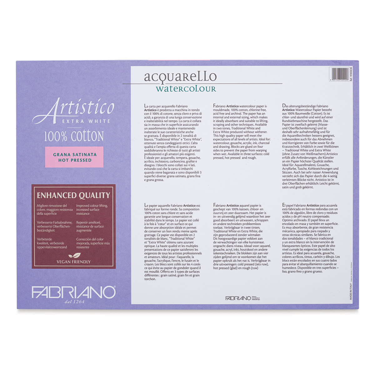 Fabriano Artistico Enhanced Watercolor Block - Extra White, Hot Press, 10" x 14" (back)