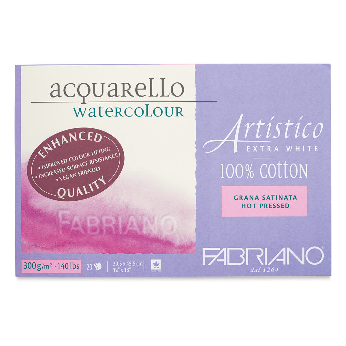 Fabriano Artistico Enhanced Watercolor Block - Extra White, Hot Press, 12" x 18"