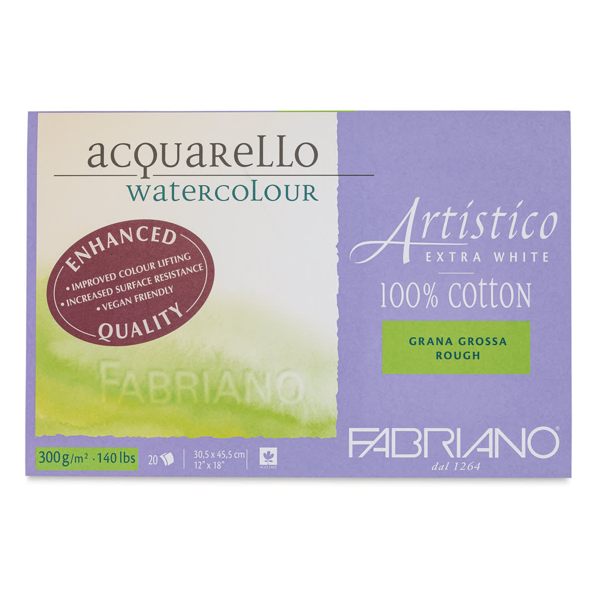 Fabriano Artistico Enhanced Watercolor Block - Extra White, Rough Press, 12" x 18"
