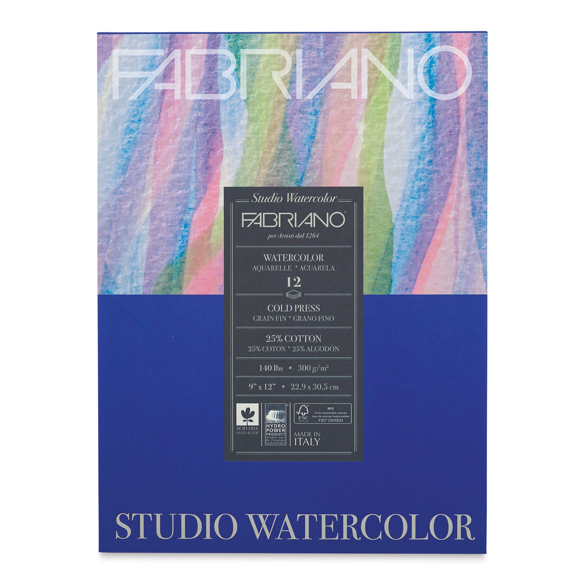 Fabriano Studio Watercolor Pad - 9'' x 12'', 300 gsm, Cold Press, 12 sheets (front cover)