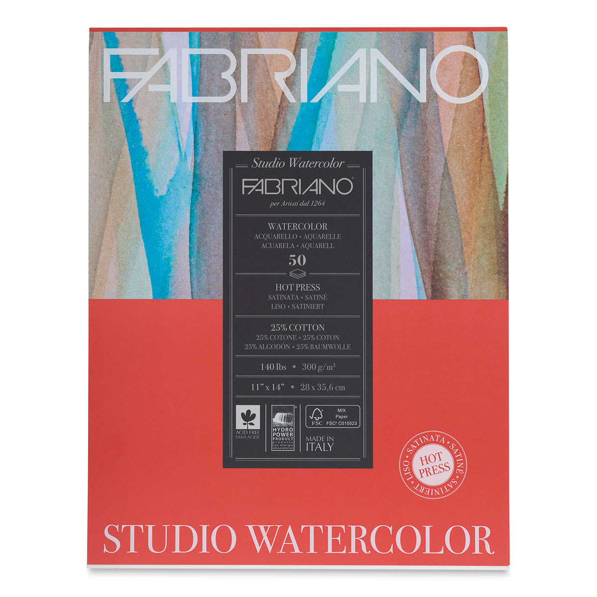 Fabriano Studio Watercolor Pad - 11'' x 14'', 300 gsm, Hot Press, 50 Sheets (front cover)