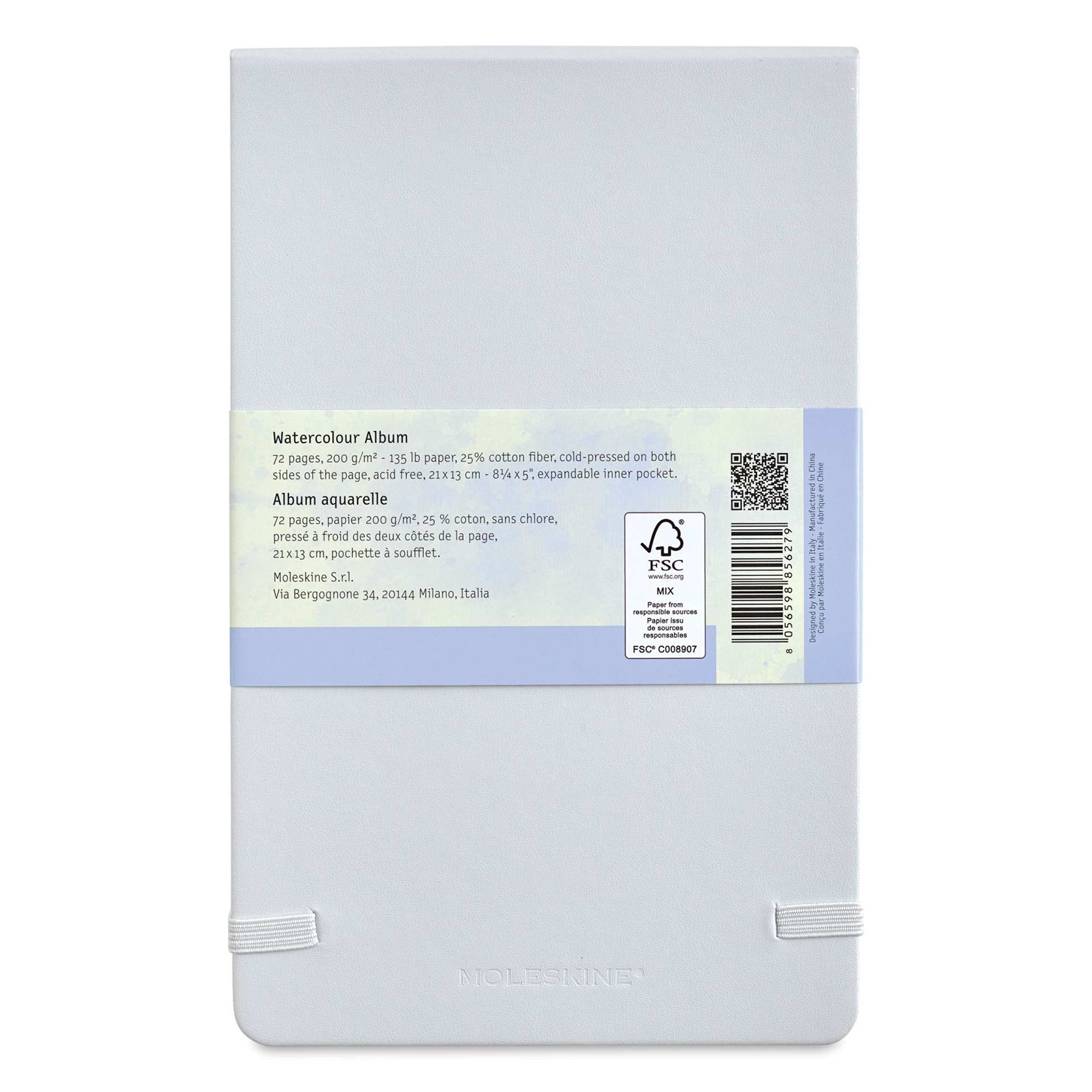 Moleskine Art Collection Watercolor Album - 5" x 8-1/4", Landscape, 72 Pages, Cool Grey (back cover)
