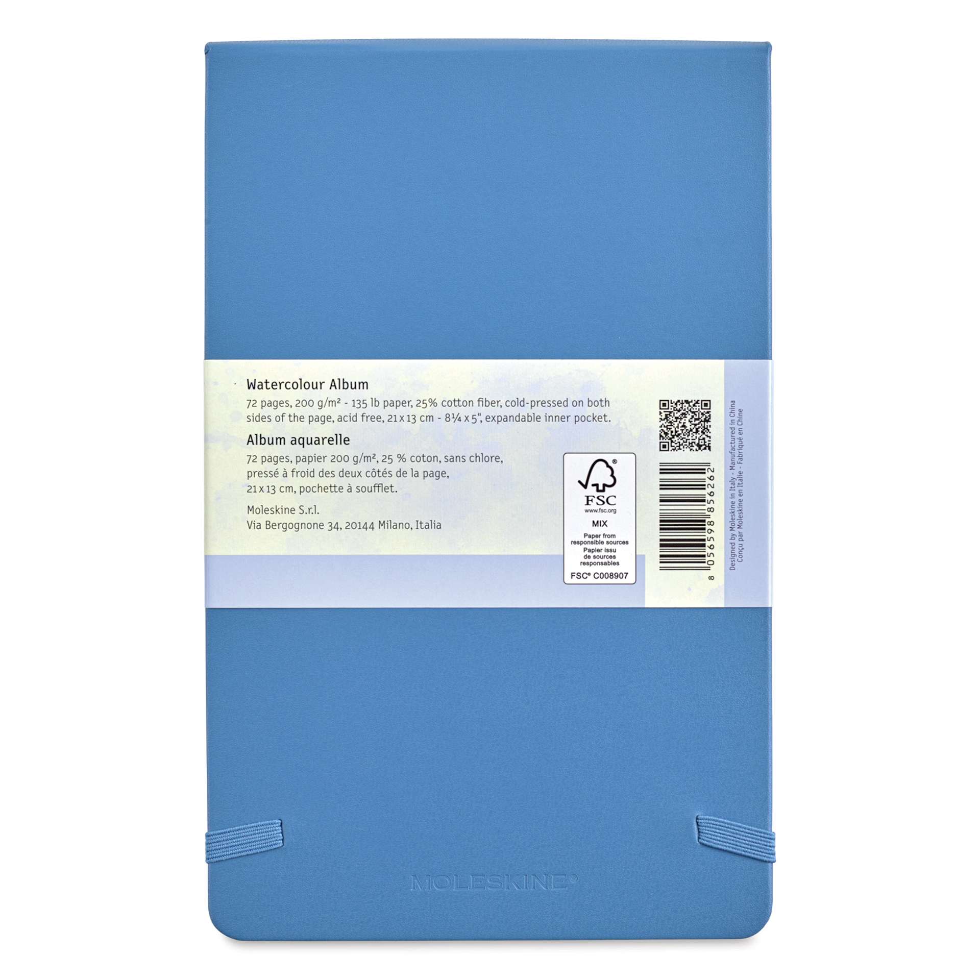 Moleskine Art Collection Watercolor Album - 5" x 8-1/4", Landscape, 72 Pages, Cornflower Blue (back cover)
