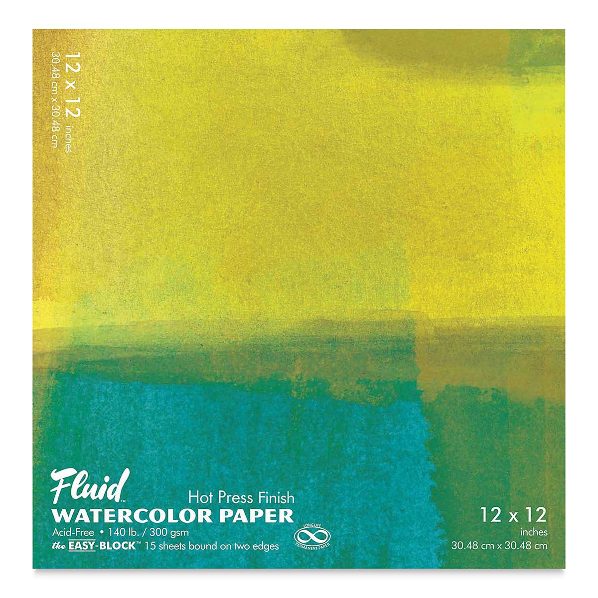 Fluid Easy-Block Watercolor Paper Block - 12" x 12", Hot Press, 15 Sheets
