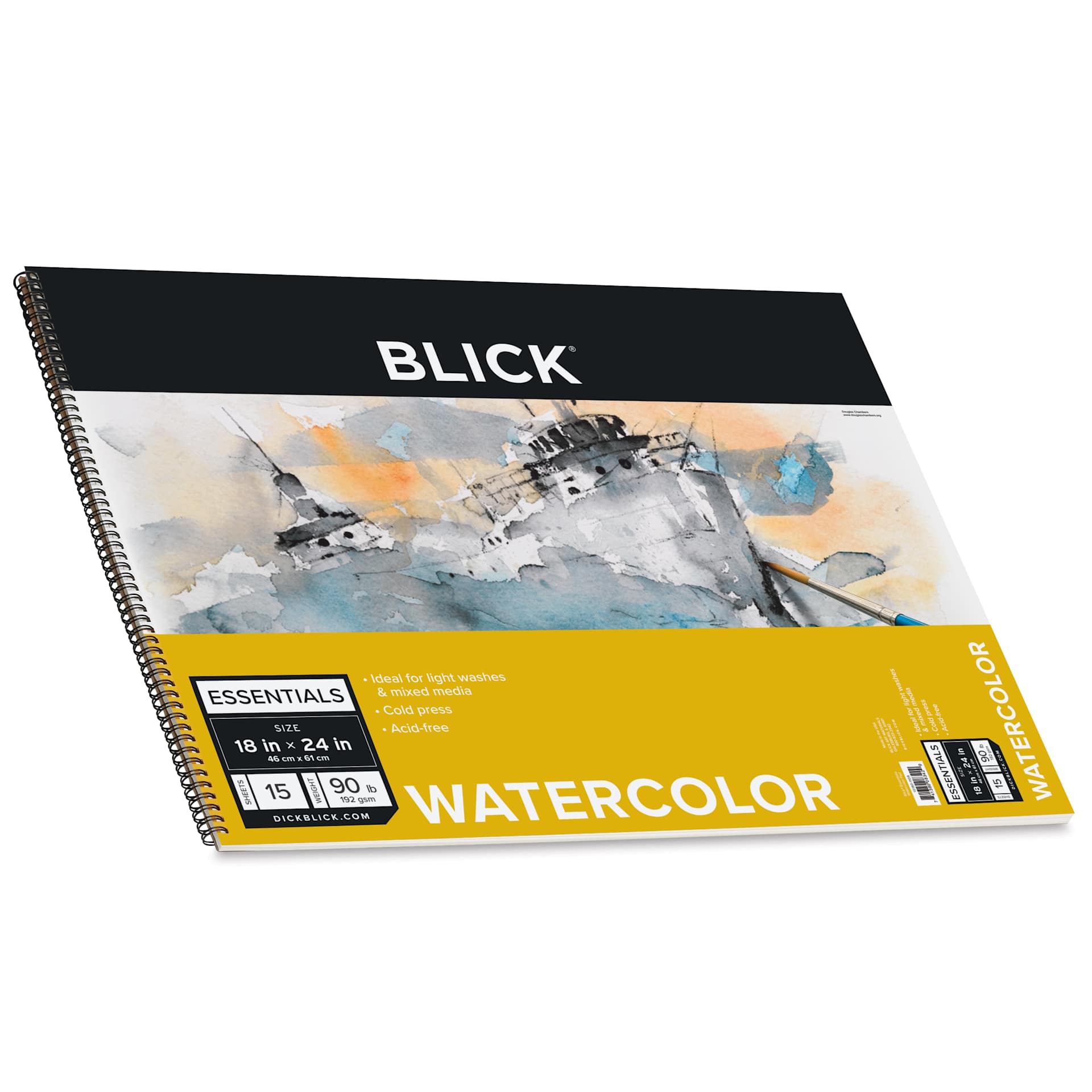 Blick Essentials Watercolor Pad - , 18" x 24", 90 lb, Spiral-bound, 15 Sheets