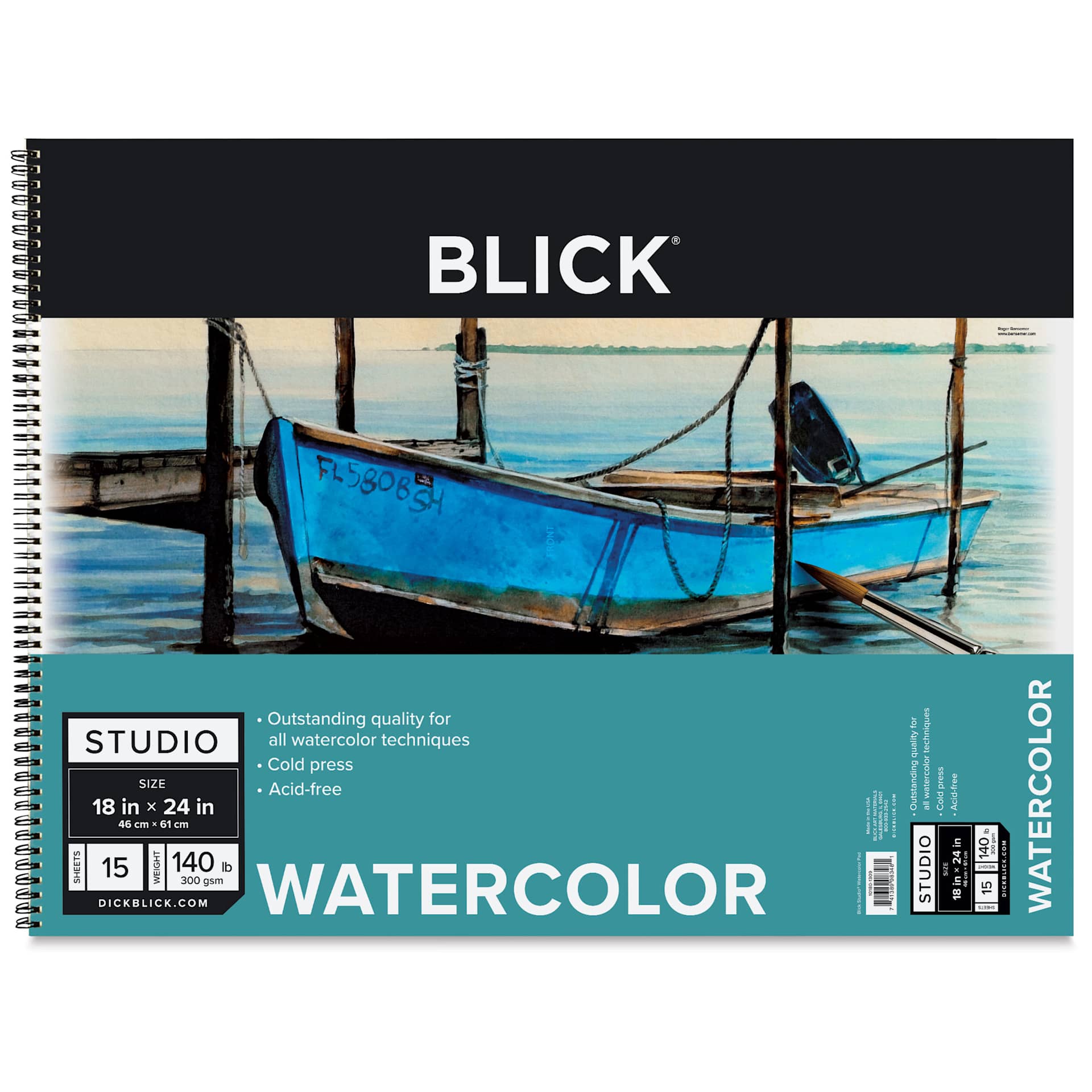 Blick Studio Watercolor Pad - 18" x 24", 140 lb, Spiral-bound, 15 Sheets, front of pad