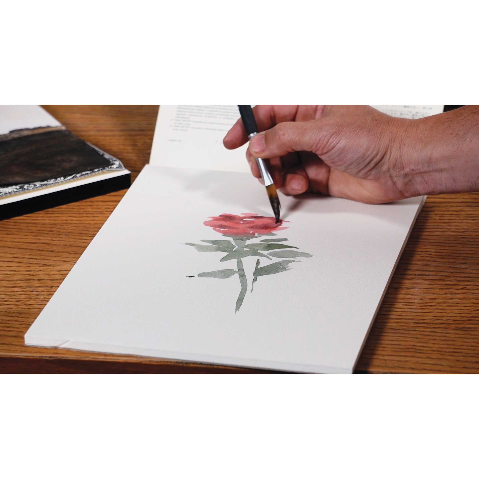 Arches Watercolor Pad, flower painting on desk