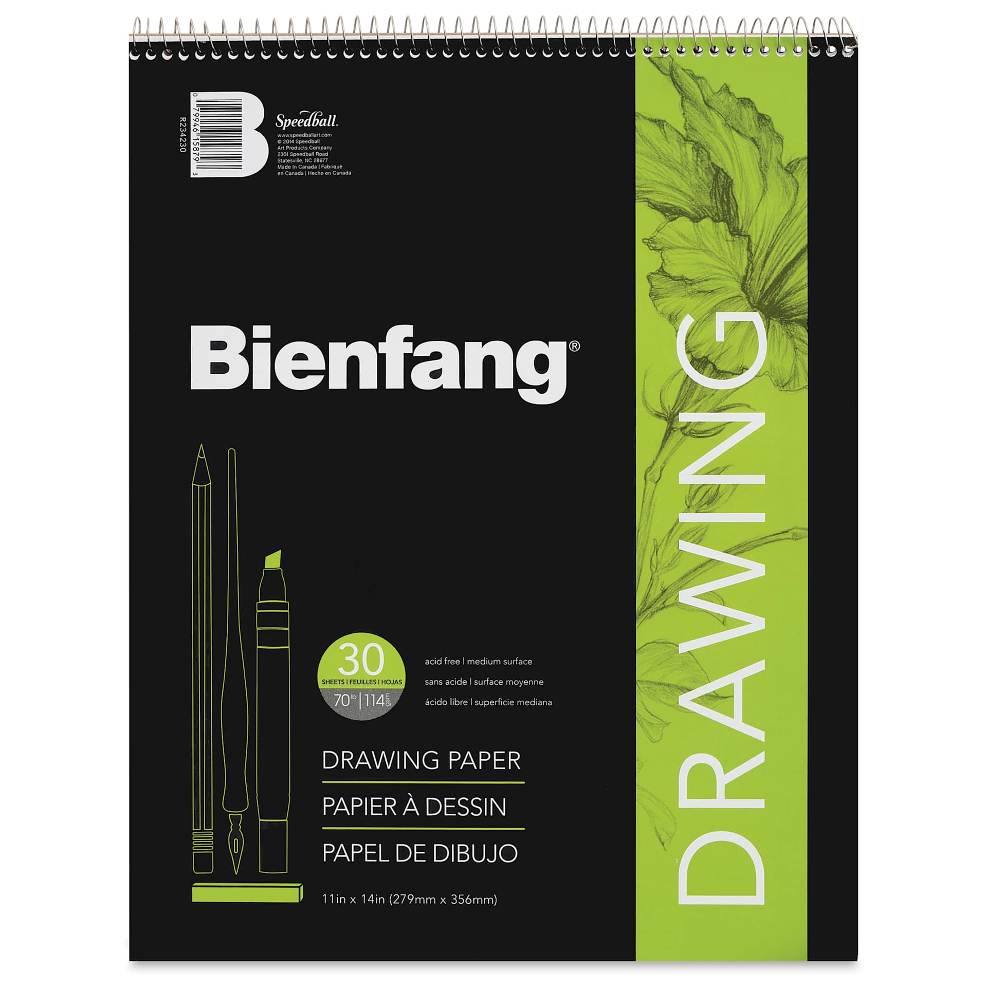 Bienfang Wirebound Drawing Paper Pad - 11" x 14", 30 Sheets