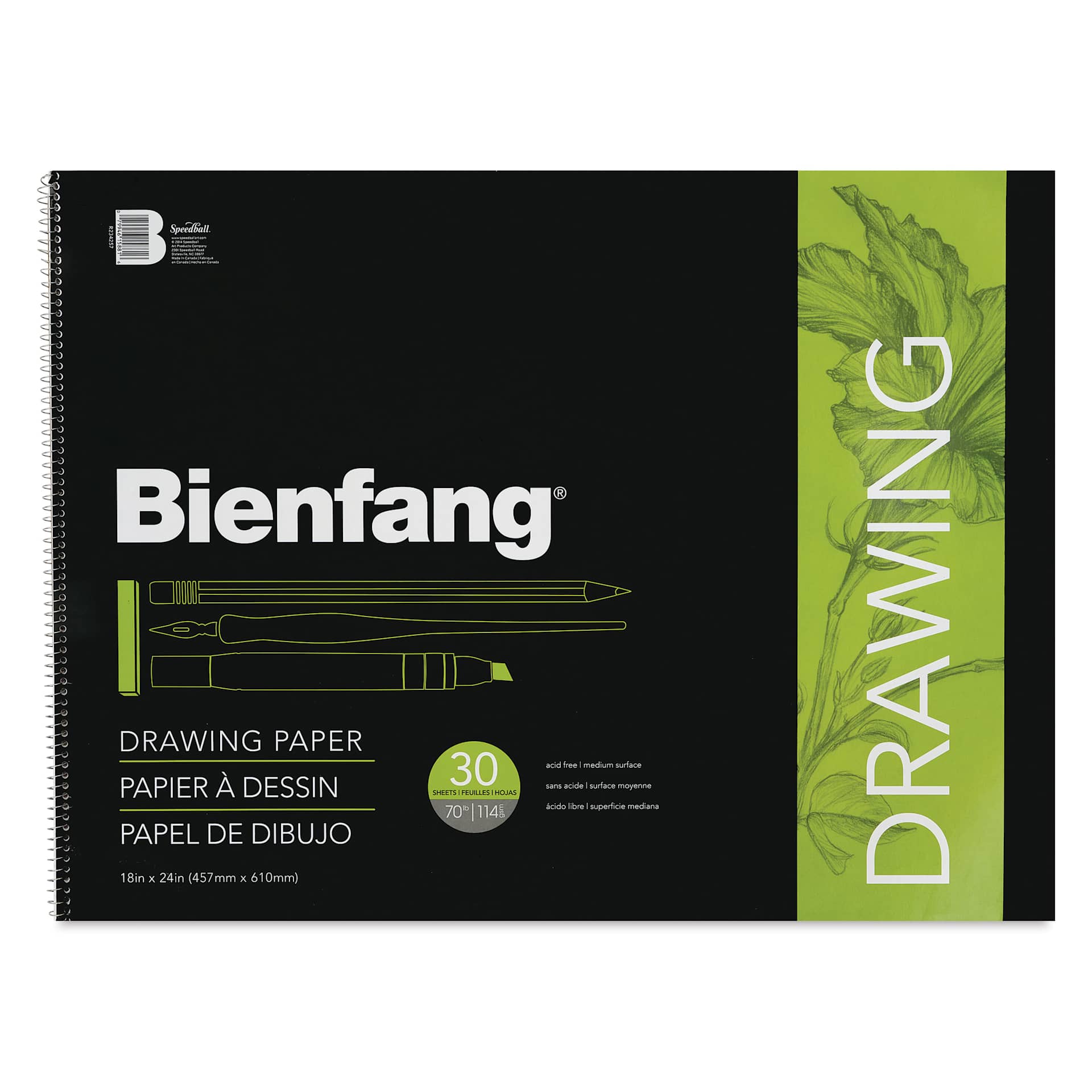 Bienfang Wirebound Drawing Paper Pad - 18" x 24", 30 Sheets