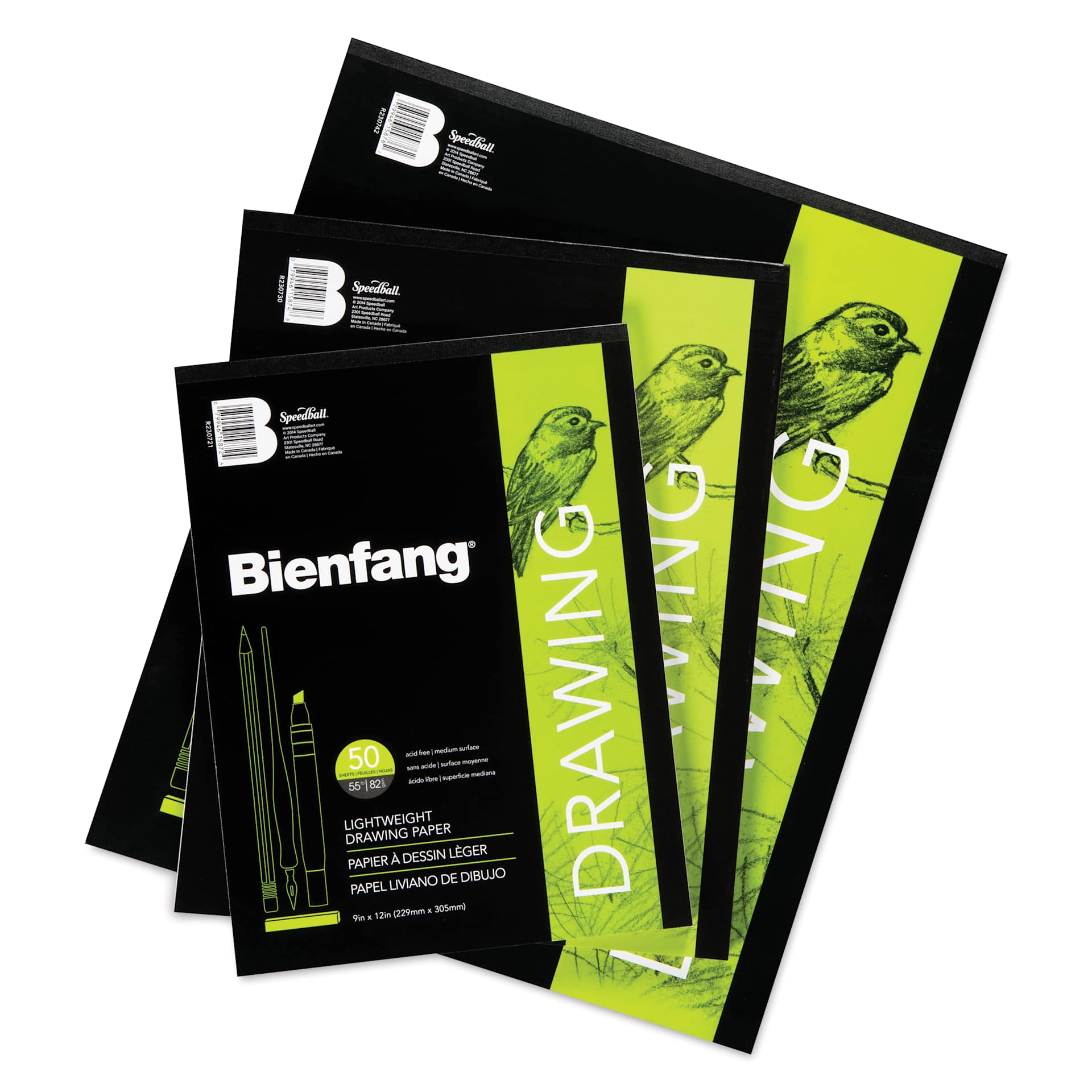 Bienfang Drawing Paper Pads, various sizes laid out