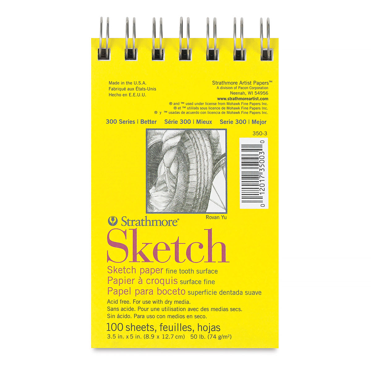 Strathmore 300 Series Wirebound Sketch Pad - 3-1/2" x 5", 50 lb, 100 Sheets