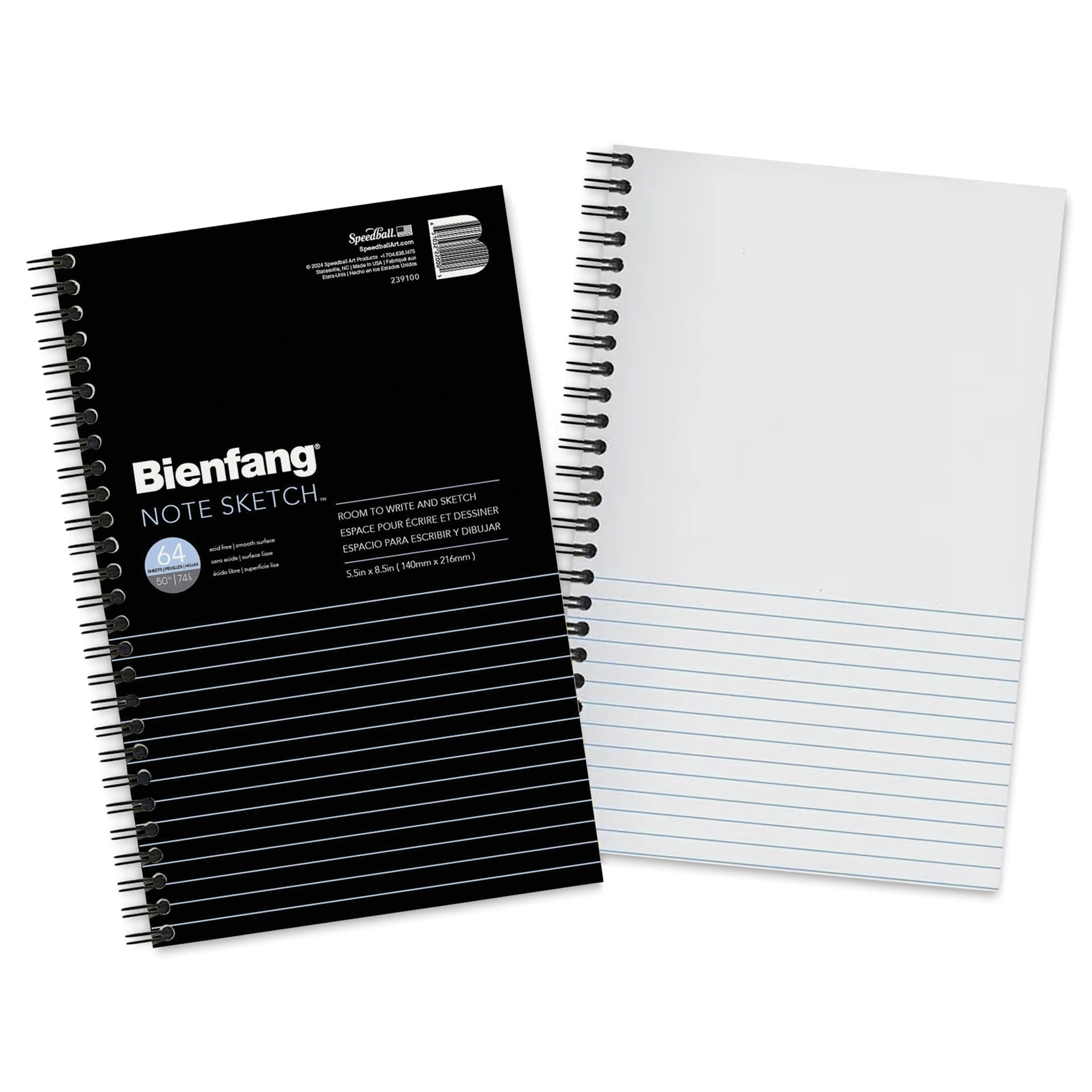 Bienfang Wirebound Notesketch Pad - 5-1/2" x 8-1/2", Horizontal sheet shown, top blank and bottom lined