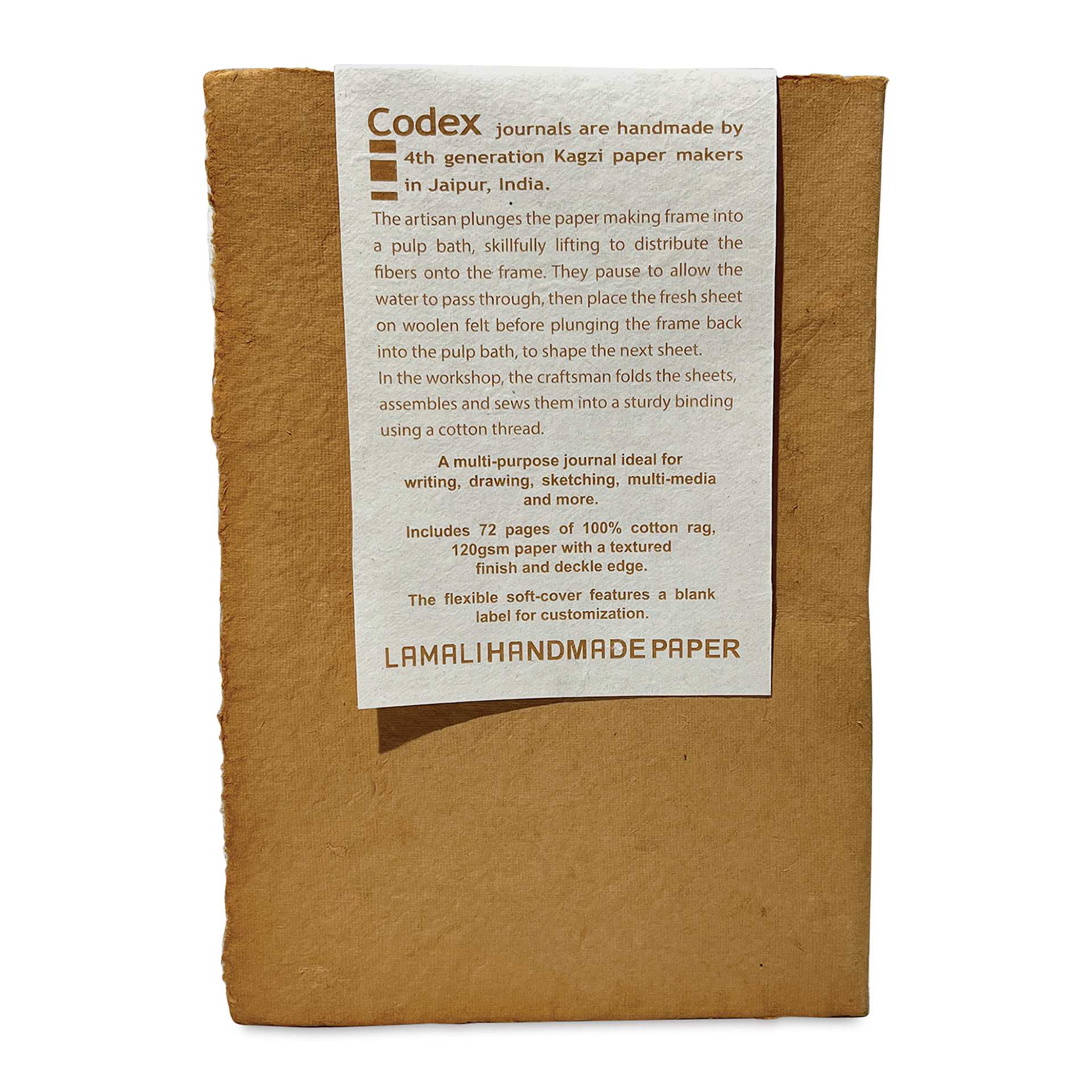 Lamali Codex Soft Cover Handmade Journal - 5-9/10" x 8-3/10", Tea, back cover
