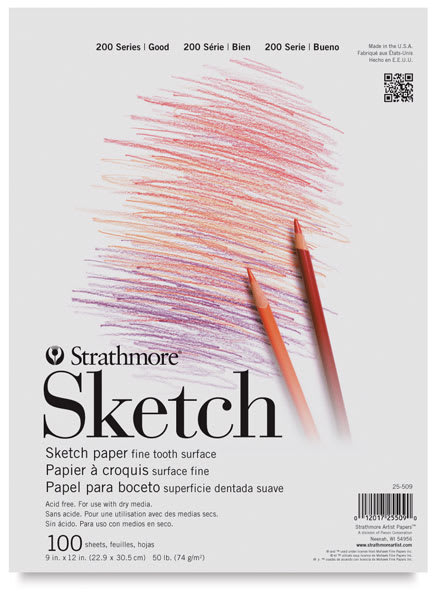 Strathmore 200 Series Sketch Pad - front cover of 9" x 12" pad, Tape Bound on Top 