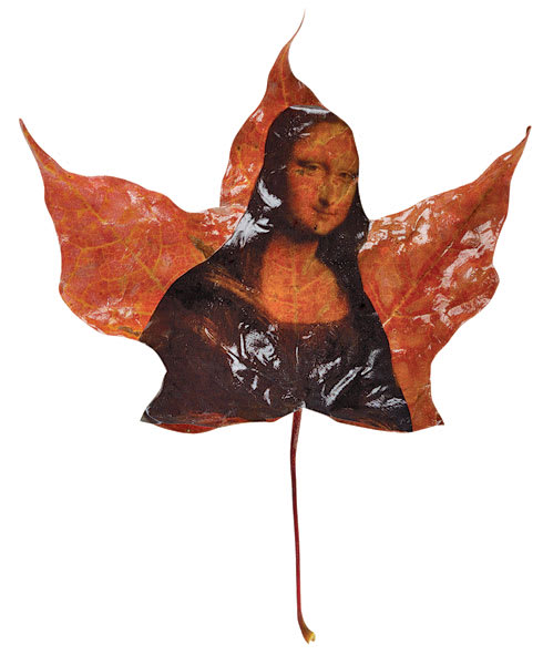 Lazertran Transfer Paper - Example of finished transfer of Mona Lisa picture on Leaf