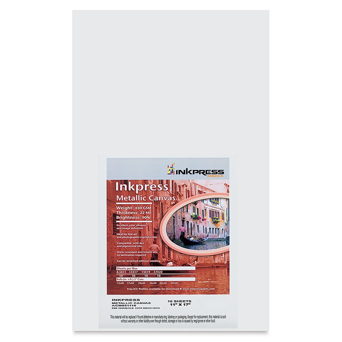 Inkpress Metallic Canvas - 11" x 17", Pkg of 10 Sheets
