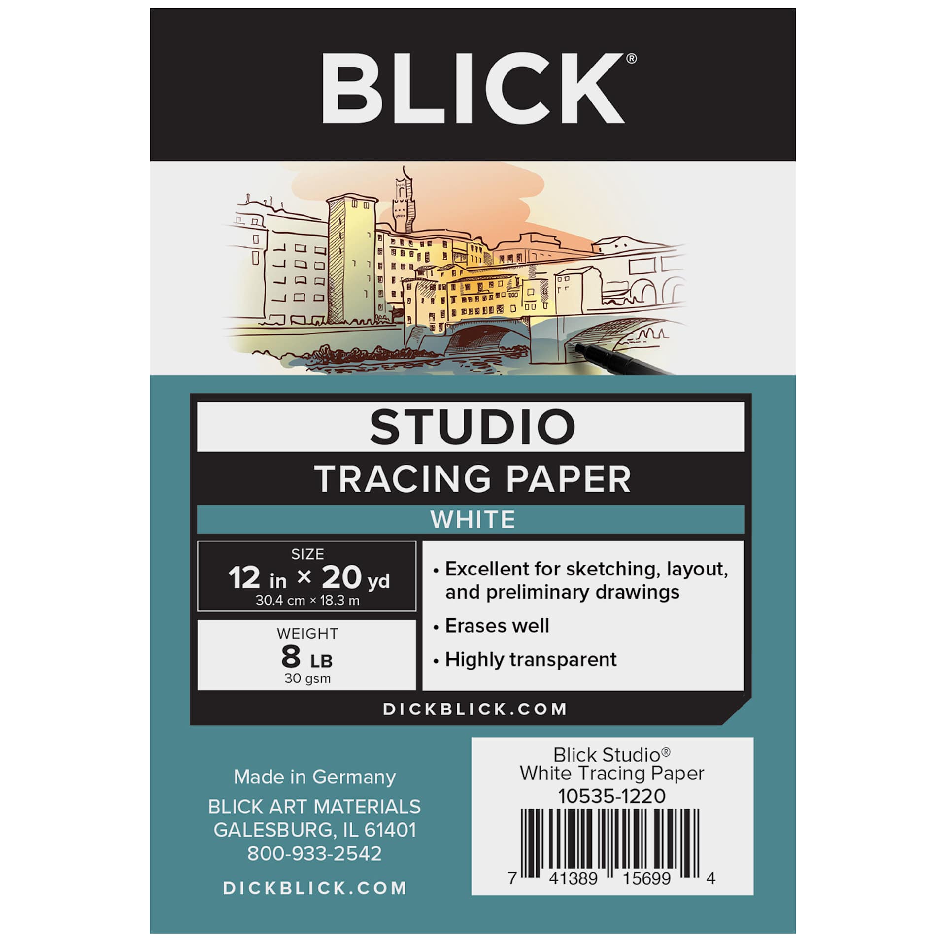 Blick Studio Tracing Paper Roll - 12" x 20 yds, White, label