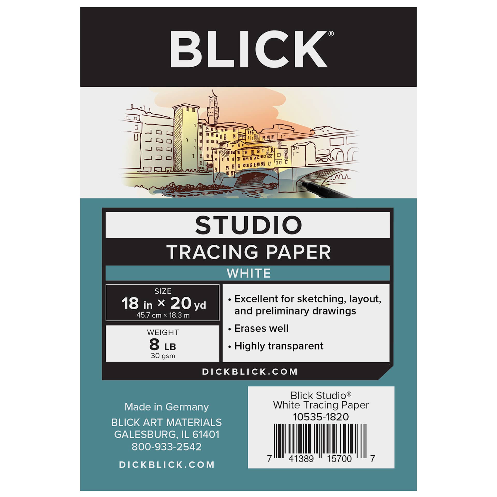 Blick Studio Tracing Paper Roll - 18" x 20 yds, White, label