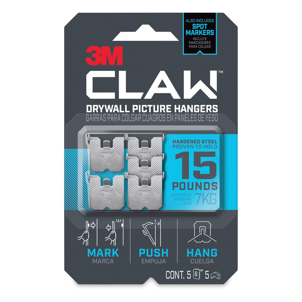 3M Claw Drywall Picture Hanger - 15 lb, Package of 5 (In packaging)