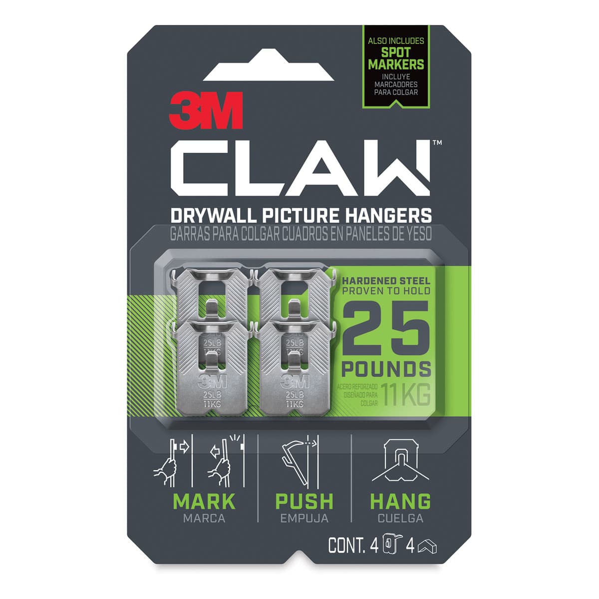3M Claw Drywall Picture Hanger - 25 lb, Package of 4 (In packaging)