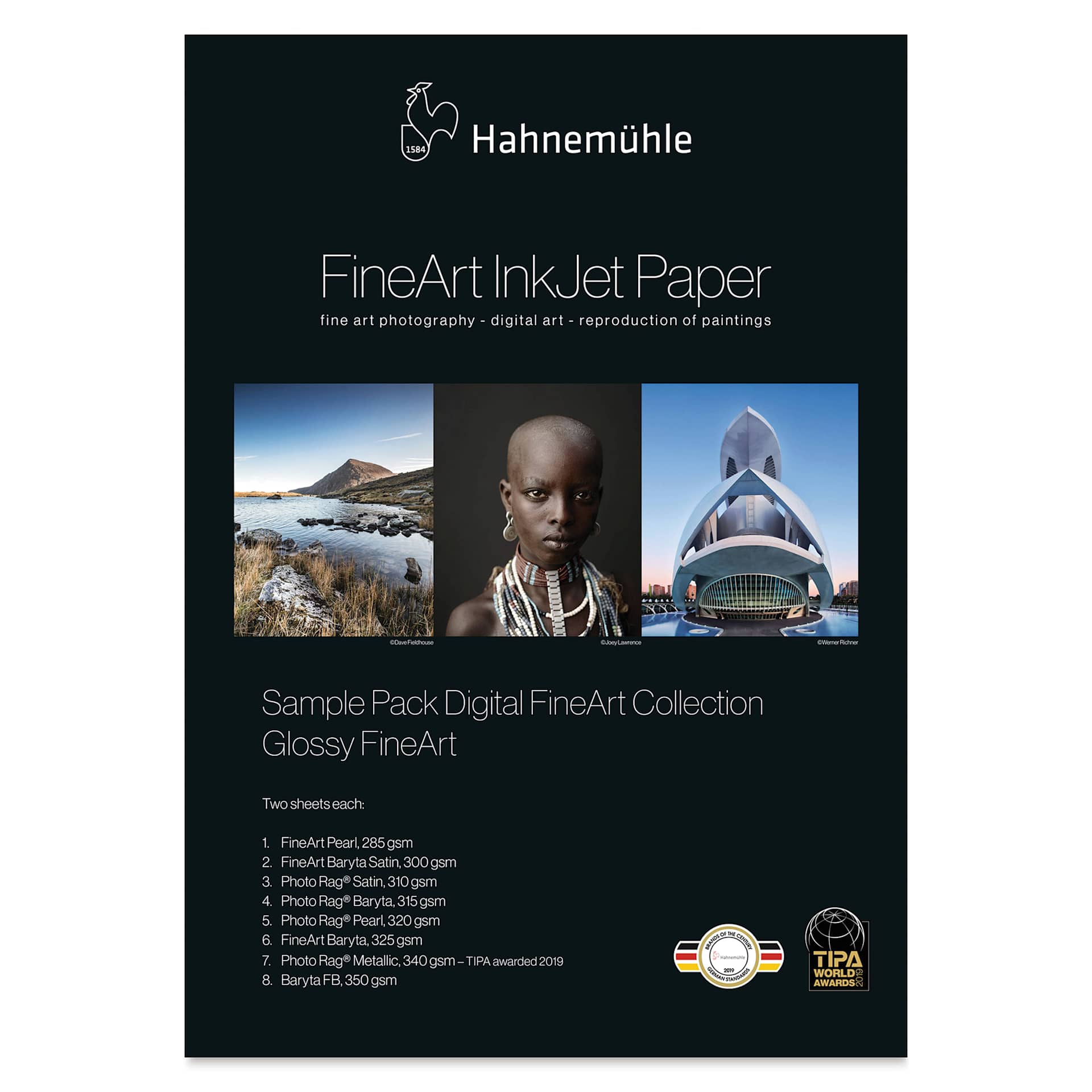 Hahnemühle Glossy FineArt Inkjet Paper Sample Pack - 8-1/2" x 11", Pkg of 16 (Front of package)