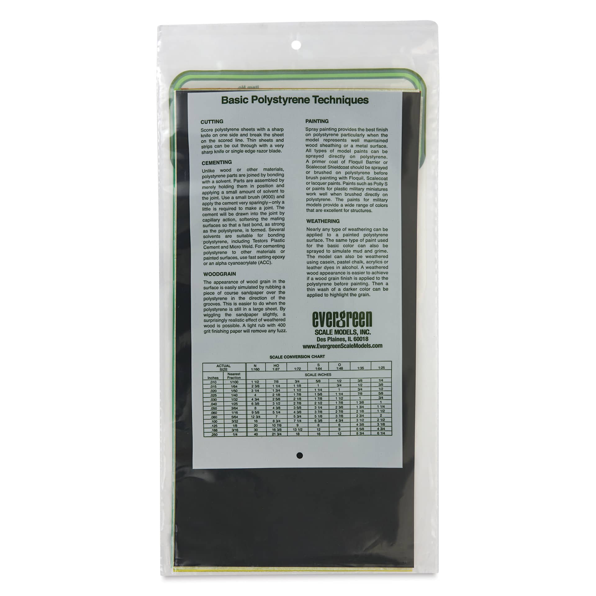 Evergreen Transparent Colored Polystyrene Sheets - Assorted, 6" x 12", 0.010" Thick, Pkg of 5, back of packaging