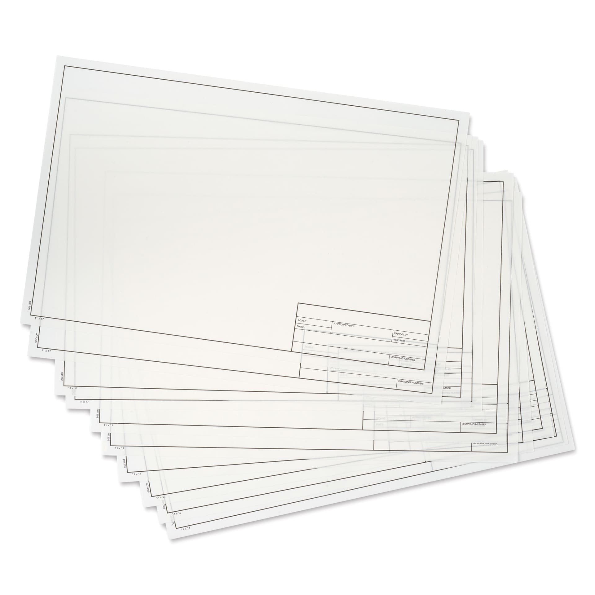 Pacific Arc Drafting Vellum Title Block - White, 11" x 17", 10 Sheets, out of packaging