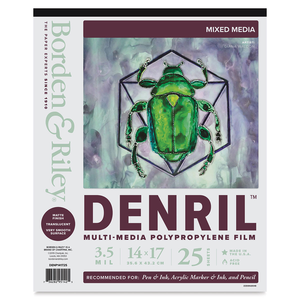 Borden & Riley Denril Multi-Media Vellum - Top view of 25 sheet Pad