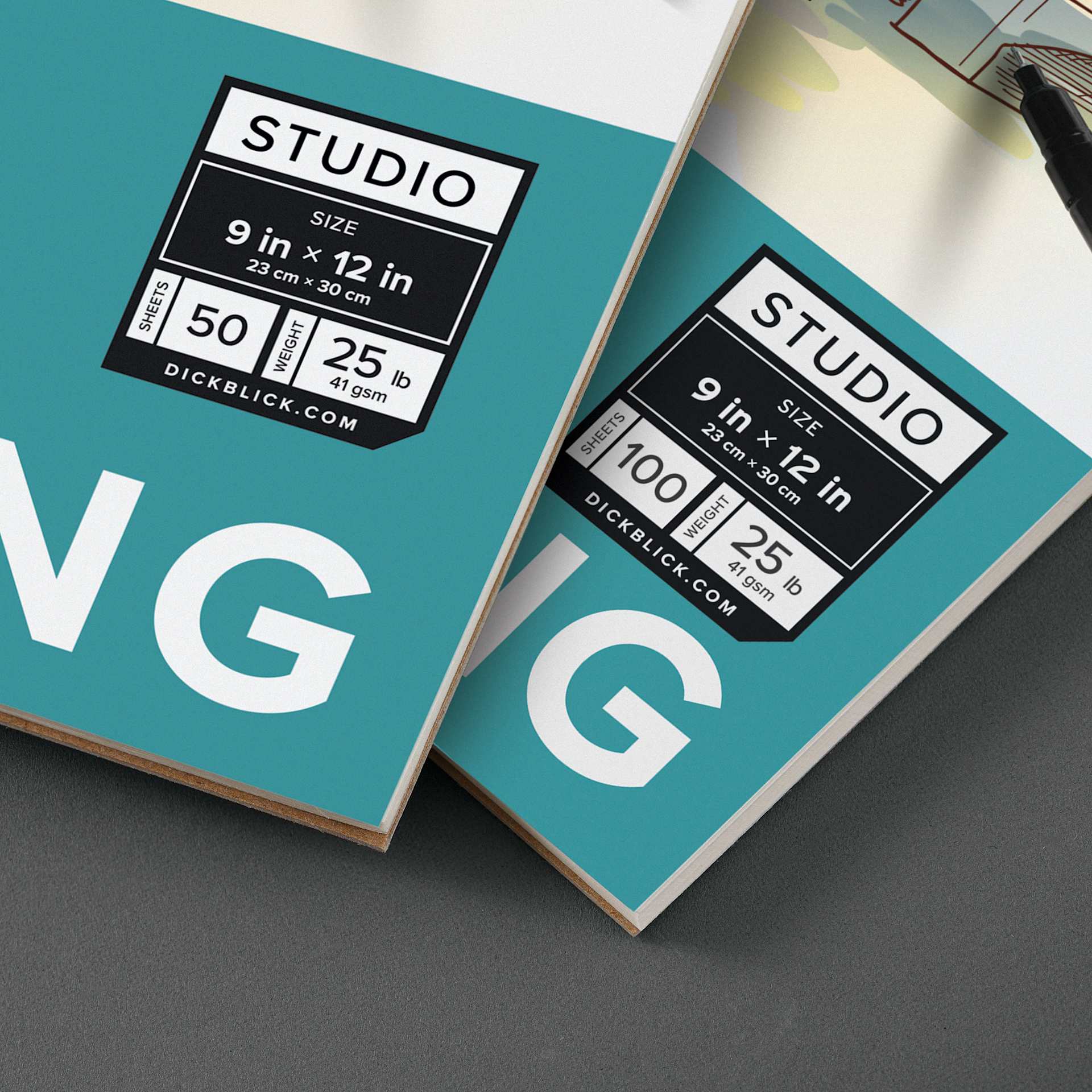 Blick Studio Tracing Paper Pads, close-up of 50 and 100 sheet pad corners