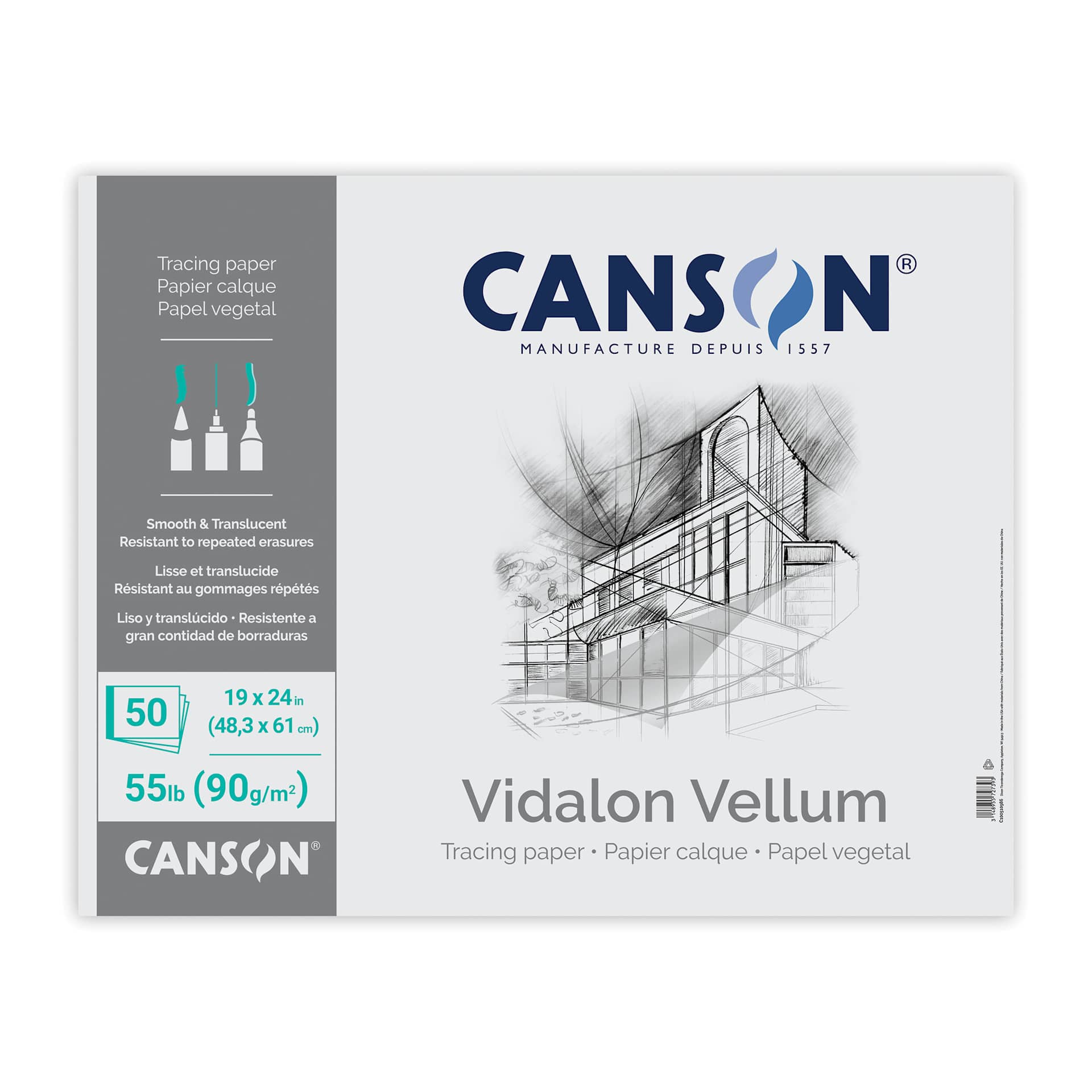 Canson Vidalon Vellum Pad - 19" x 24", 50 Sheets, front cover