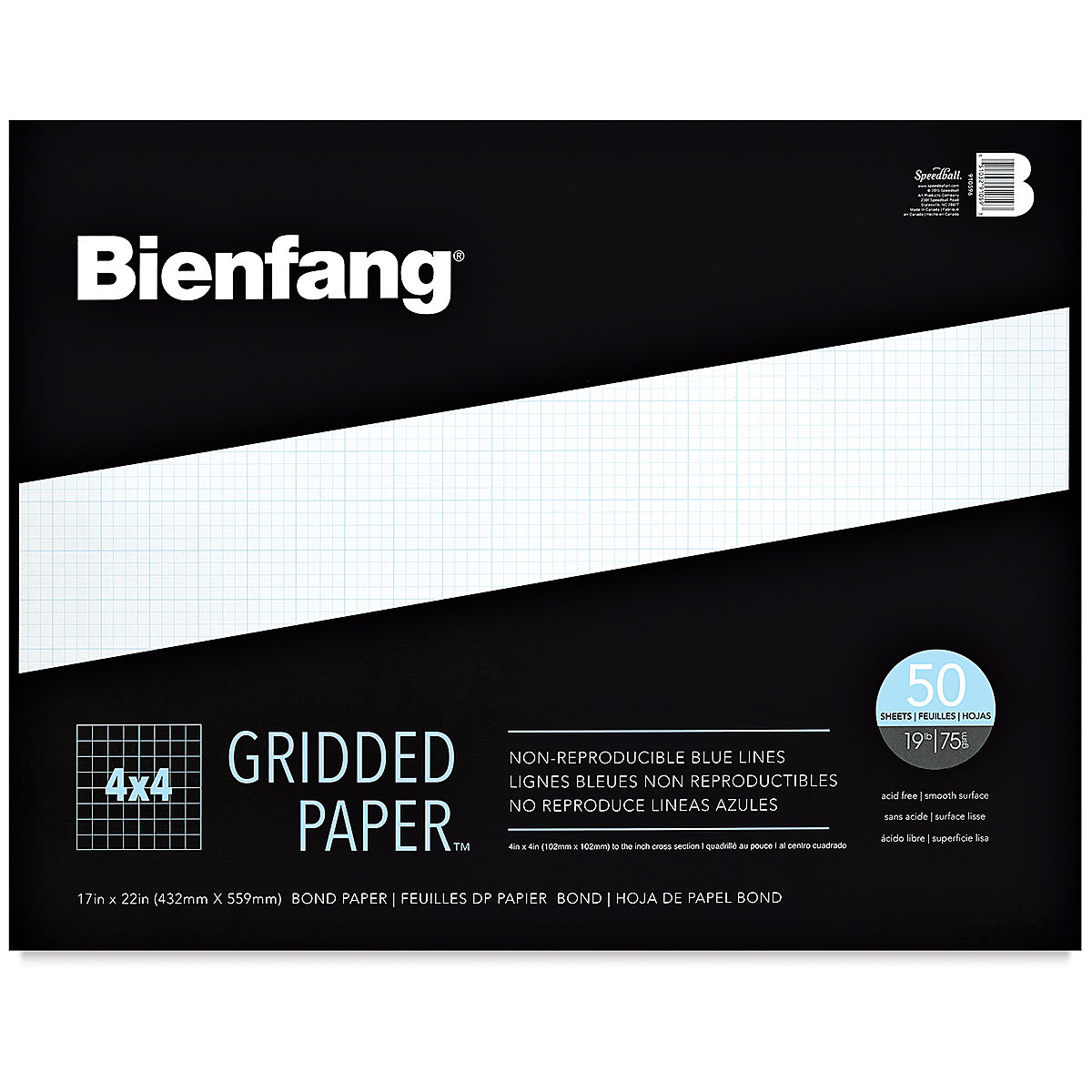 Bienfang Gridded Paper Pad - 4 x 4 Grid, 17" x 22", front cover