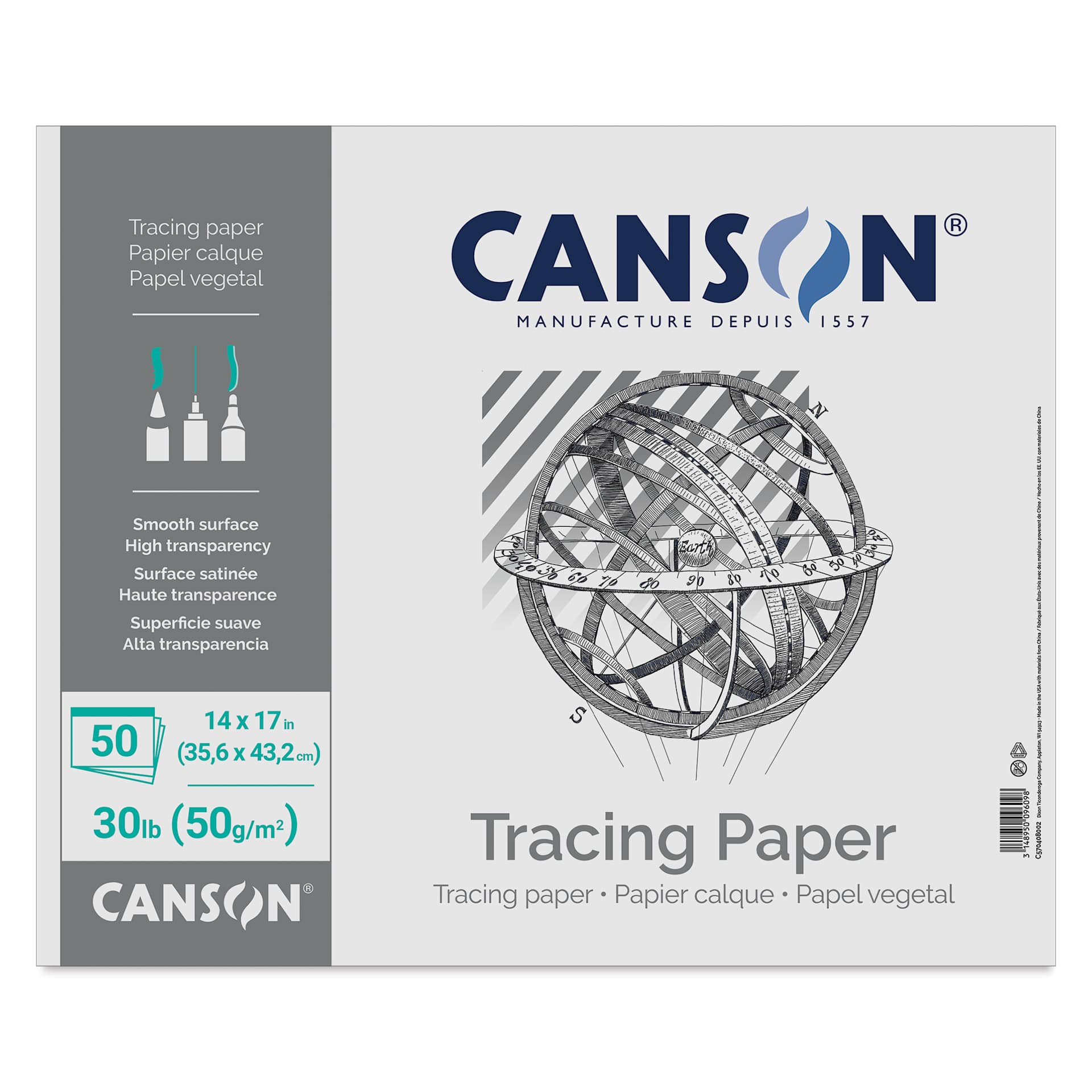 Canson Foundation Tracing Pad - 14" x 17", Landscape, 50 Sheets