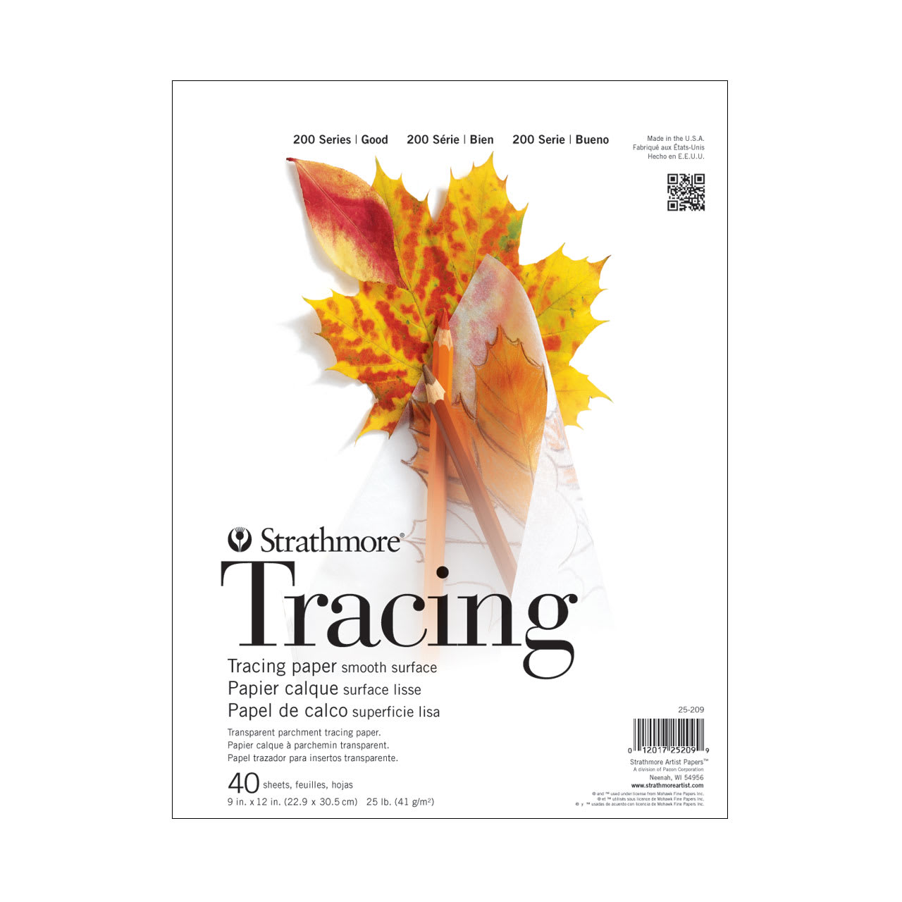 Strathmore Tracing Paper Pad, 200 Series, 9" x 12", 25 lb (41 gsm), 40 Sheets