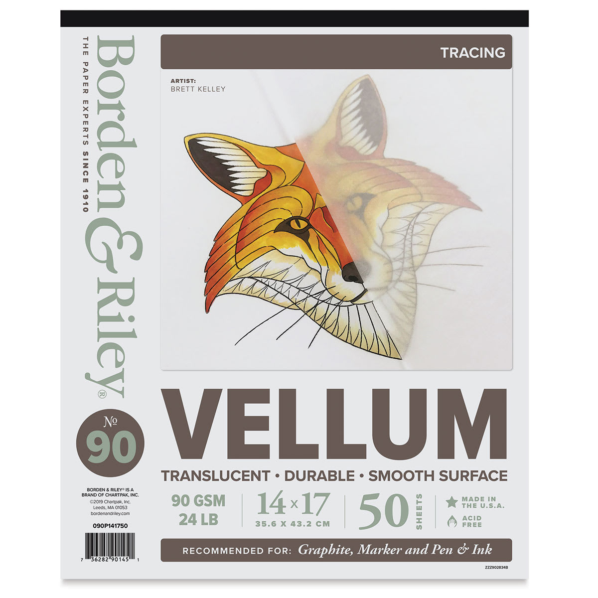 Borden & Riley #90 Vellum Tracing Paper Pad - 14" x 17", front cover