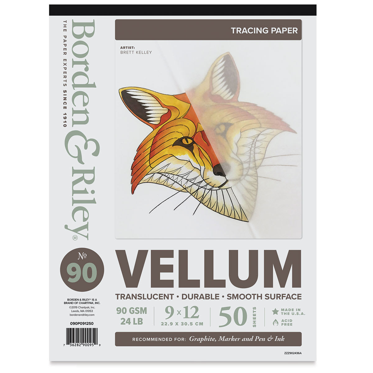 Borden & Riley #90 Vellum Tracing Paper Pad - 9" x 12", front cover