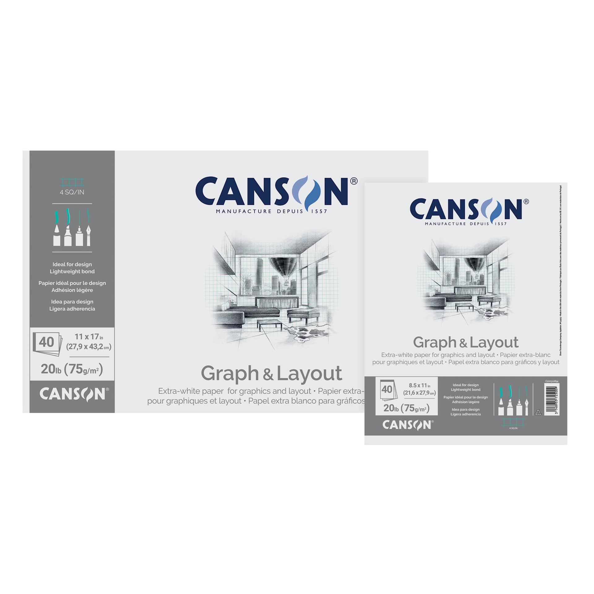 Canson Foundation Graph Pads, 8-1/2" x 11" and 11" x 17" sizes