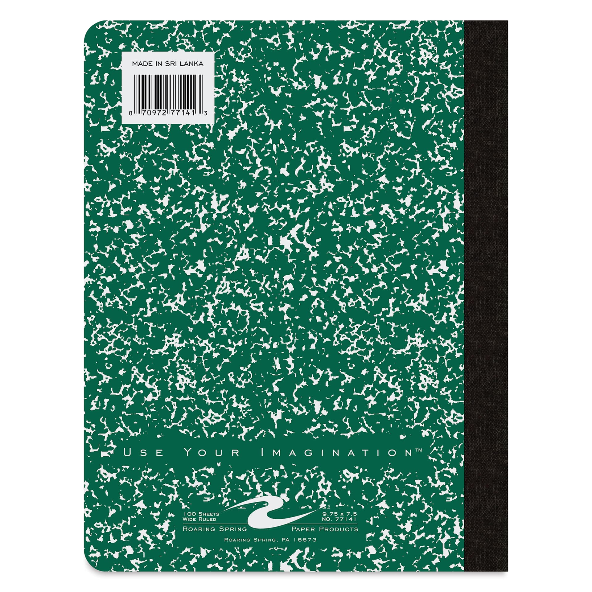 Roaring Spring Composition Notebook - 9-3/4" x 7-1/2", Ruled, Green, back of notebook