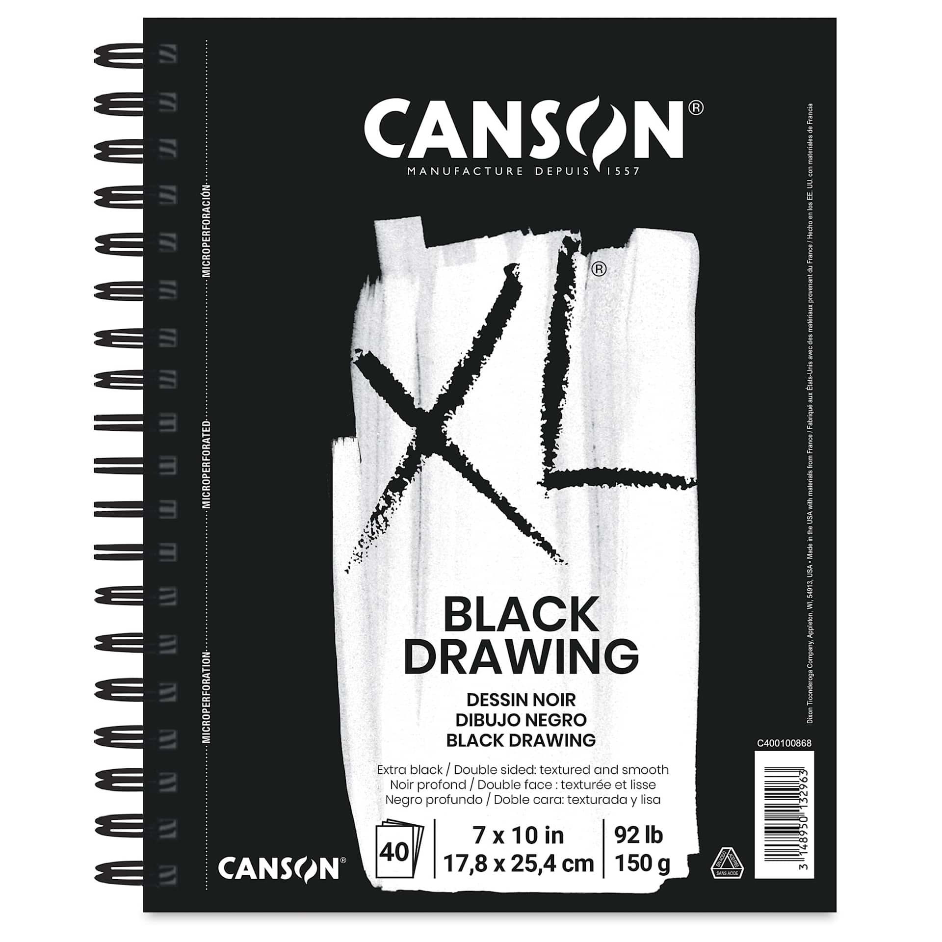 Canson XL Black Drawing Pad - 10" x 7", wire bound
