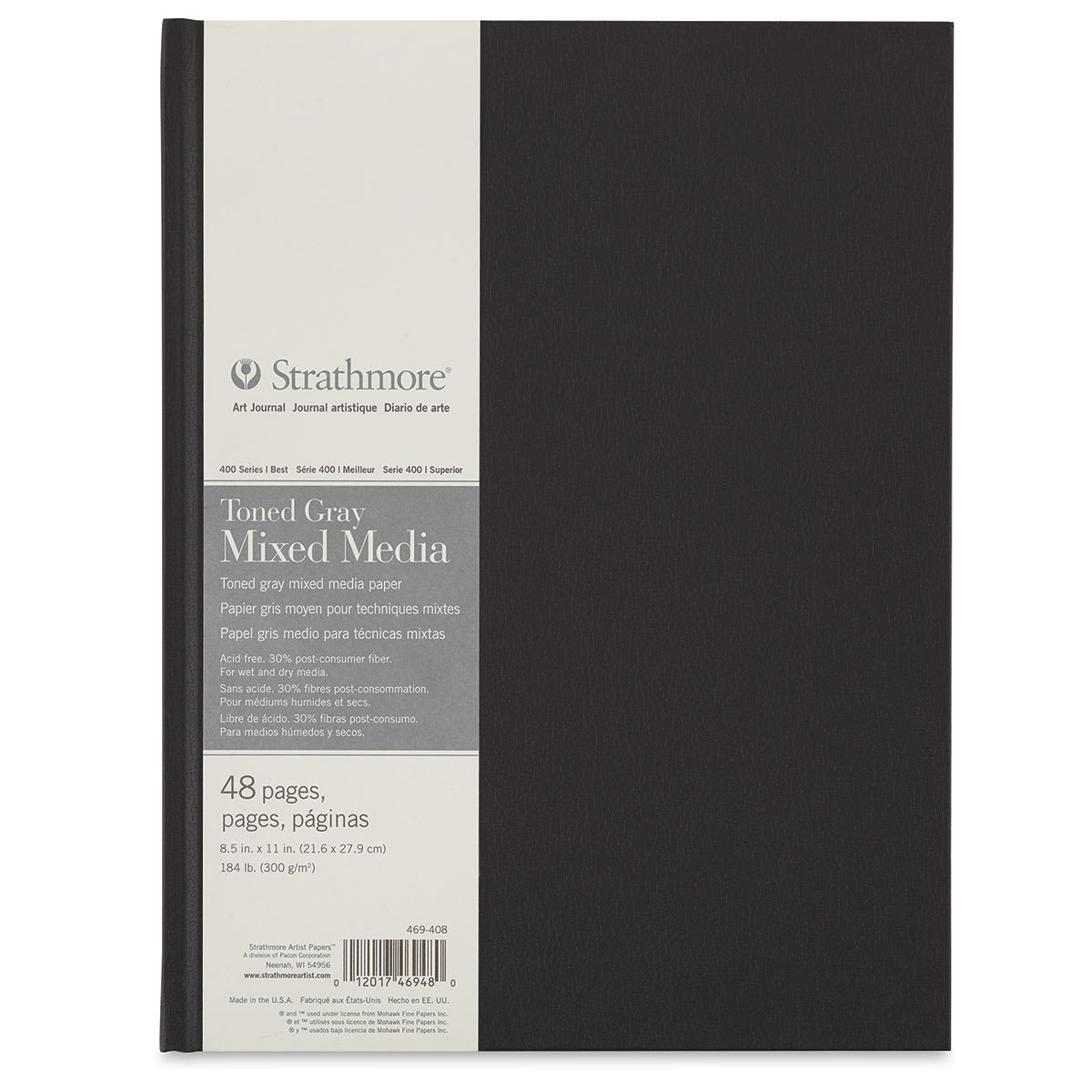 Strathmore 400 Series Hardbound Toned Mixed Media Artist Journal - Gray, 11" x 8-1/2", 48 pages