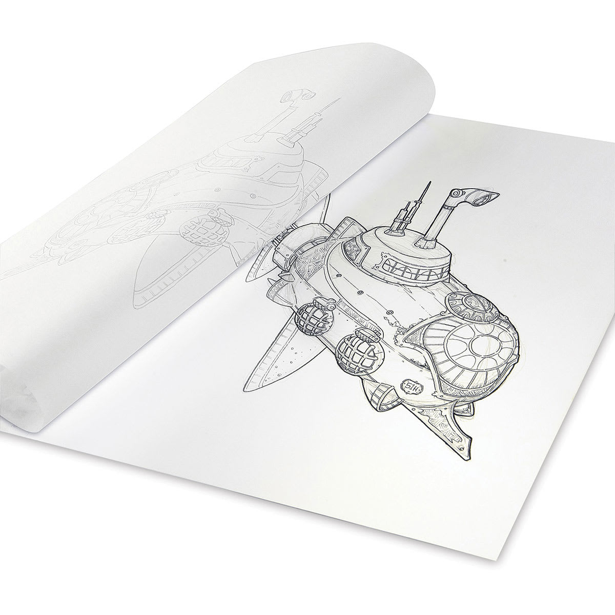 Borden & Riley #51 Heavy Weight Tracing Paper Pad, sheet over drawing
