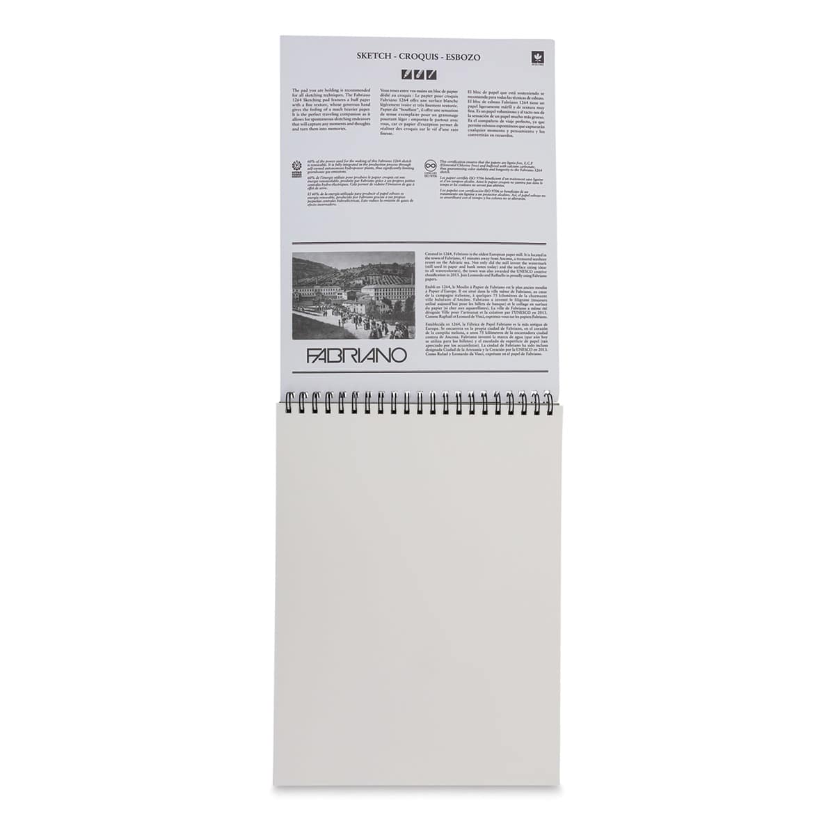 Fabriano 1264 Sketch Pad, 11" x 14", Spiral, 100 Sheets, Portrait, Open