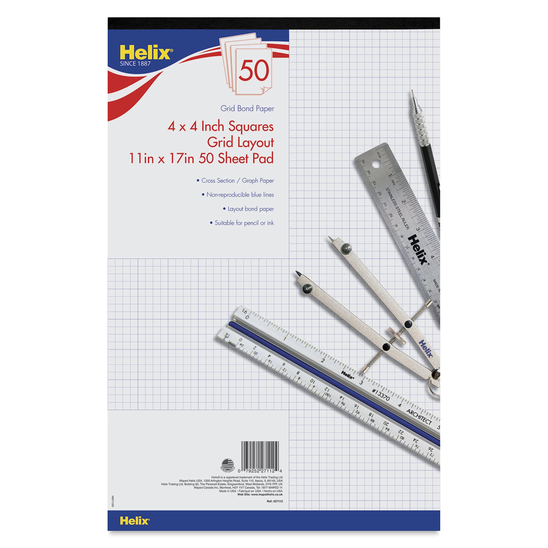 Helix Graph Bond Paper Pad - 11" x 17", 4 x 4, front of pad