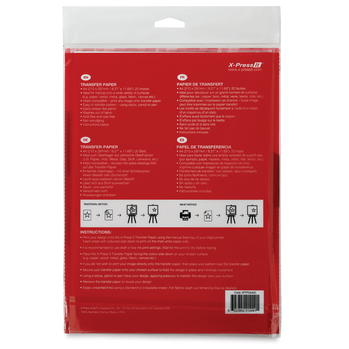 X-Press It Transfer Paper - Graphite, 20 Sheets (back of package)